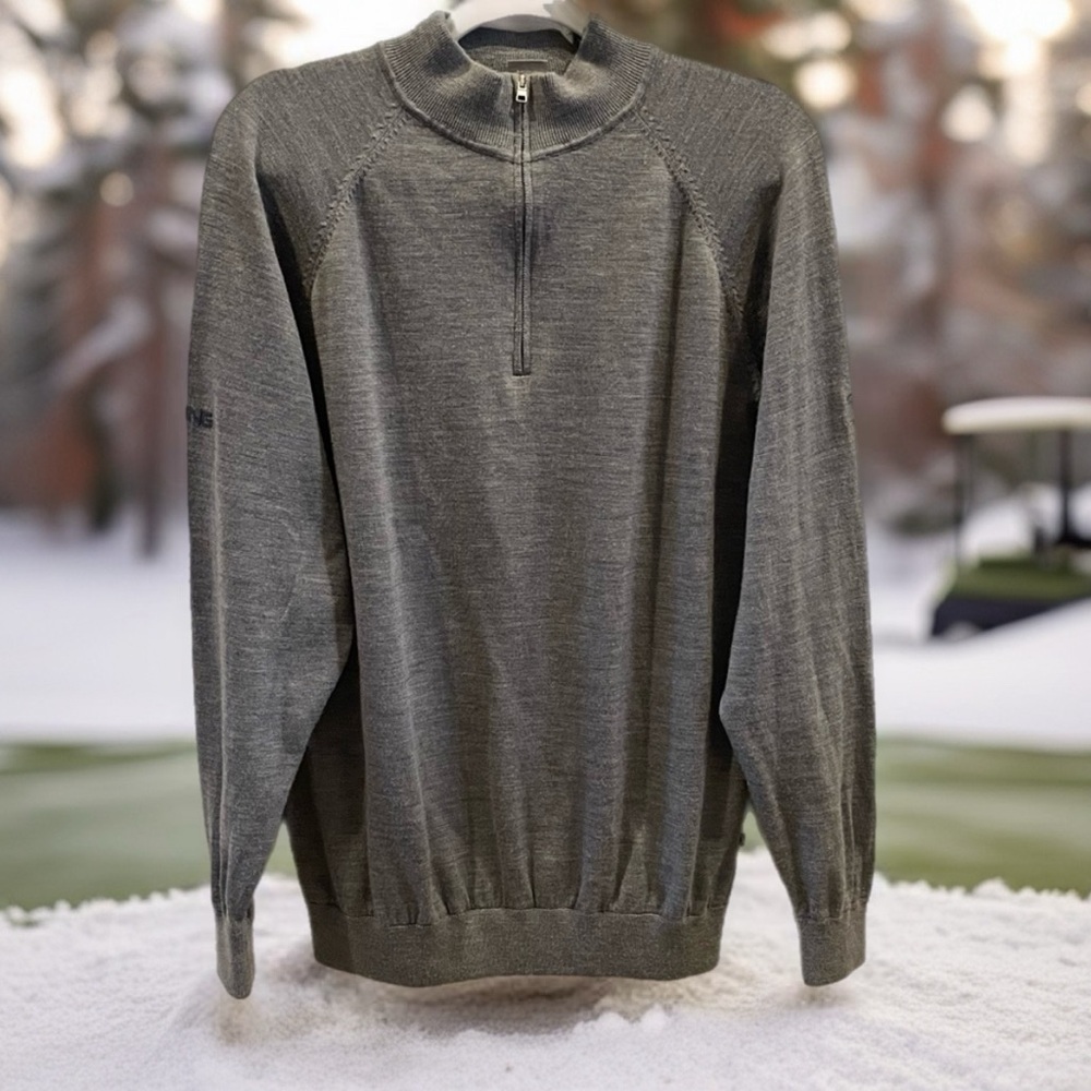 Ping Sensorwarm Gray 100% Merino Wool Quarter Zip Sweater L
